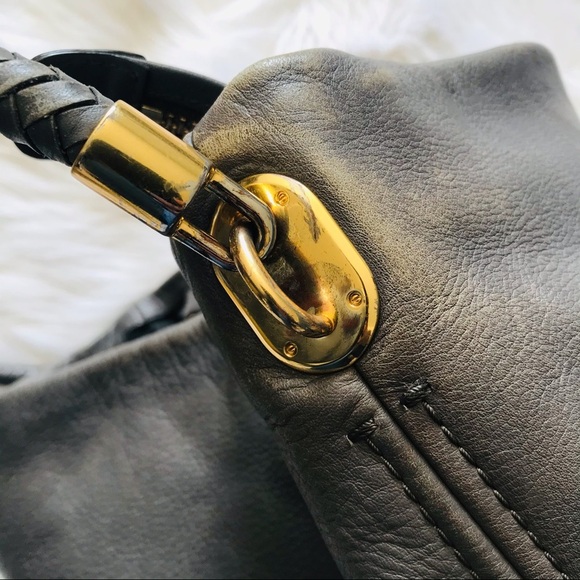 Cole Haan Grey Braided Leather Handle Hobo Crossbody Bag - Picture 8 of 11